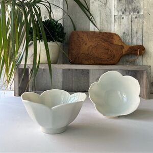 🌴Vintage Lotus Flower Ribbed Dessert or Rice Bowls (Set of Two)
